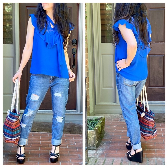 FABULOUS ROYAL BLUE SO PRETTY RUFFLE TRIM TOP - Picture 3 of 7